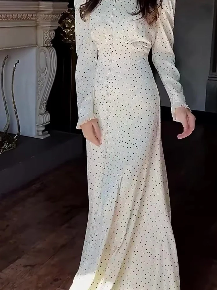 Elegant Long Sleeve Slim Lace Up Evening Dress Temperament High Waist Pleat Dress Vintage Peter Pan Collar Polka Dot Print Dress
Elegant Long Sleeve Slim Lace Up Evening Dress Temperament High Waist Pleat Dress Vintage Peter Pan Collar Polka Dot Print Dress