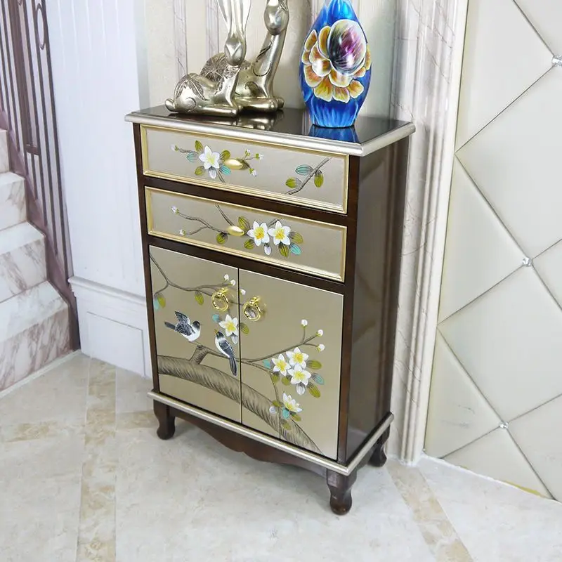 European-style cabinet entry entrance shoe cabinet integrated living room new Chinese hand-painted foyer dining side cabinet Ame 
European-style cabinet entry entrance shoe cabinet integrated living room new Chinese hand-painted foyer dining side cabinet Ame