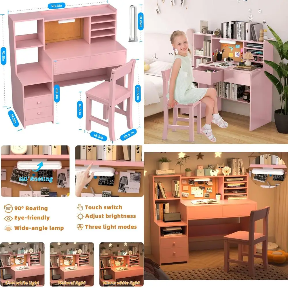 Pink Wooden Kids Study Desk with Light, Drawers, and Storage Cabinet, Ideal for Girls' Bedroom - Study Desk Set
Pink Wooden Kids Study Desk with Light, Drawers, and Storage Cabinet, Ideal for Girls' Bedroom - Study Desk Set