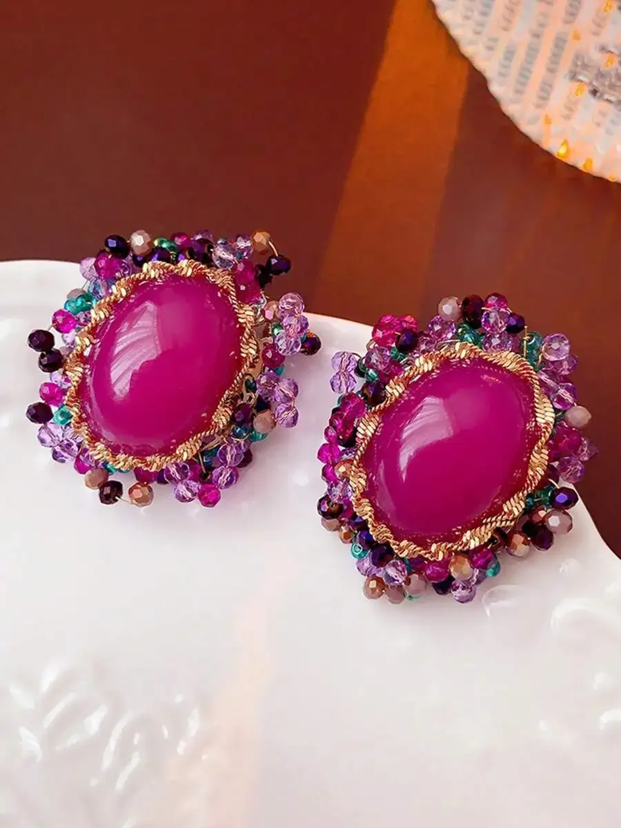 Oval Hot Pink Faux Crystal Beaded Earrings For Women Retro Fashion Statement Jewelry
Oval Hot Pink Faux Crystal Beaded Earrings For Women Retro Fashion Statement Jewelry