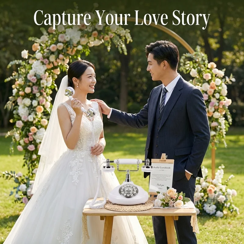 Retro Button Recorder Telephone, 8G Rechargeable Wedding Audio Guest Book with Couple Silhouette Ambient Light, Multifunctional
Retro Button Recorder Telephone, 8G Rechargeable Wedding Audio Guest Book with Couple Silhouette Ambient Light, Multifunctional