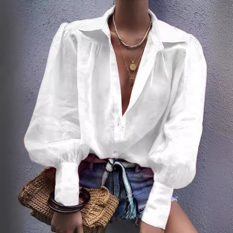 Autumn and Winter New Loose Solid Color Long Women's Lantern Sleeve Temperament Coat Suit Collar Shirt Woman
Autumn and Winter New Loose Solid Color Long Women's Lantern Sleeve Temperament Coat Suit Collar Shirt Woman