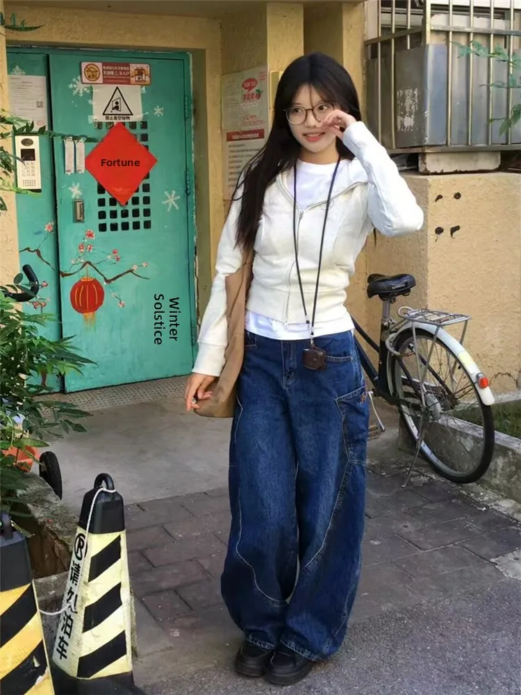 Retro American Deep Blue Workwear Banana Jeans Women's Autumn Winter Multi Pocket Extended High Waist Curved Knife Pants
Retro American Deep Blue Workwear Banana Jeans Women's Autumn Winter Multi Pocket Extended High Waist Curved Knife Pants