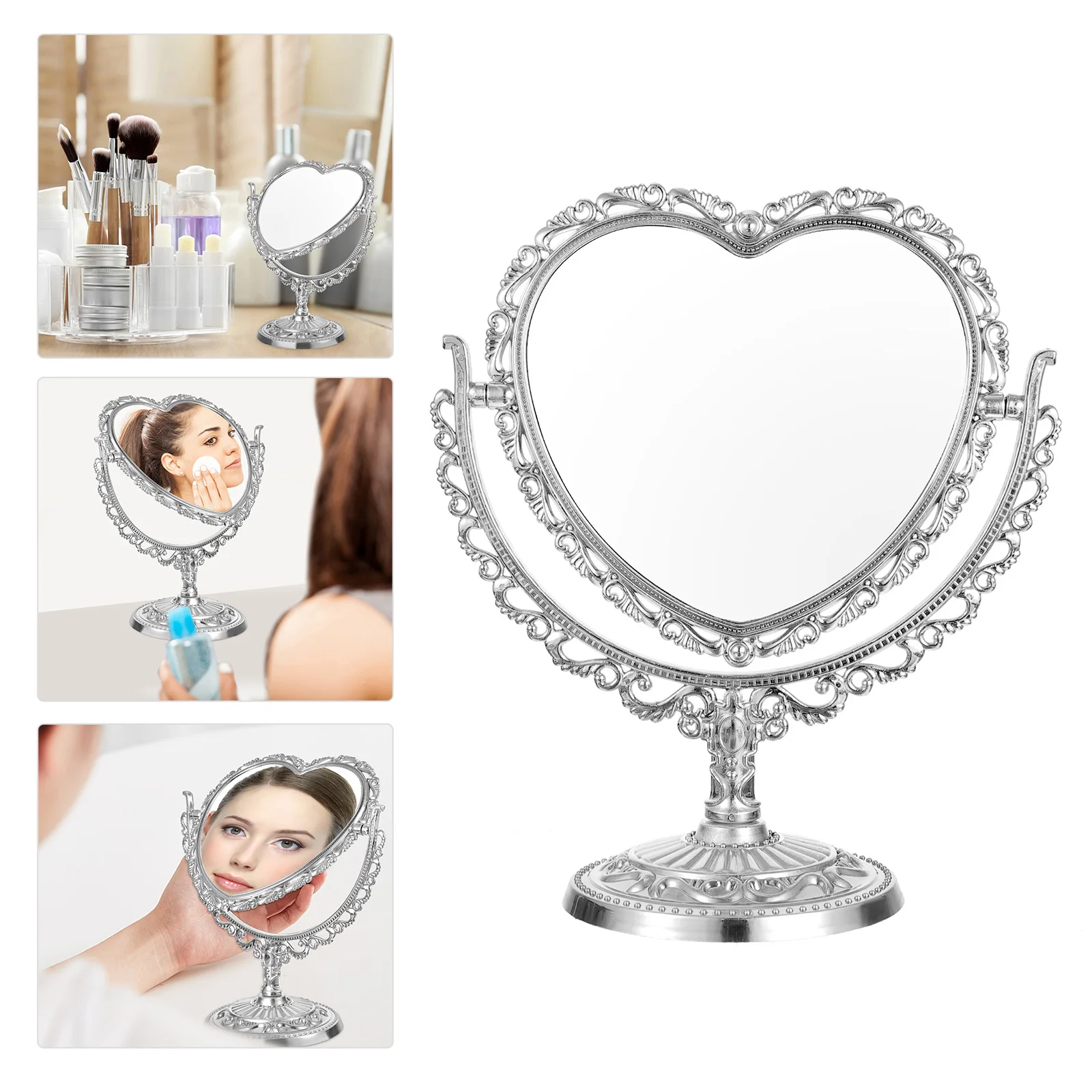 Heart Shape Retro Makeup Mirror Vanity Desktop Bedroom Bathroom Tabletop Mirror Easy Angle Adjustment Free Rotation 
Heart Shape Retro Makeup Mirror Vanity Desktop Bedroom Bathroom Tabletop Mirror Easy Angle Adjustment Free Rotation