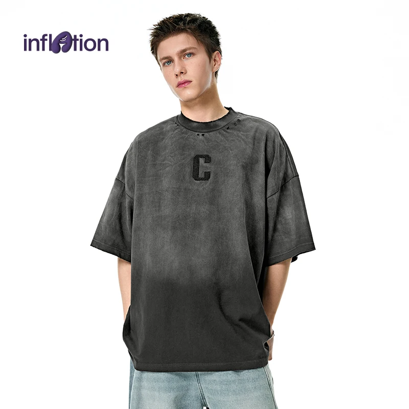 INFLATION Men's Gradient Washed Letter T-Shirt American Streetwear Heavyweight Embroidered Tee Vintage Spray Bleach Short Sleeve
INFLATION Men's Gradient Washed Letter T-Shirt American Streetwear Heavyweight Embroidered Tee Vintage Spray Bleach Short Sleeve