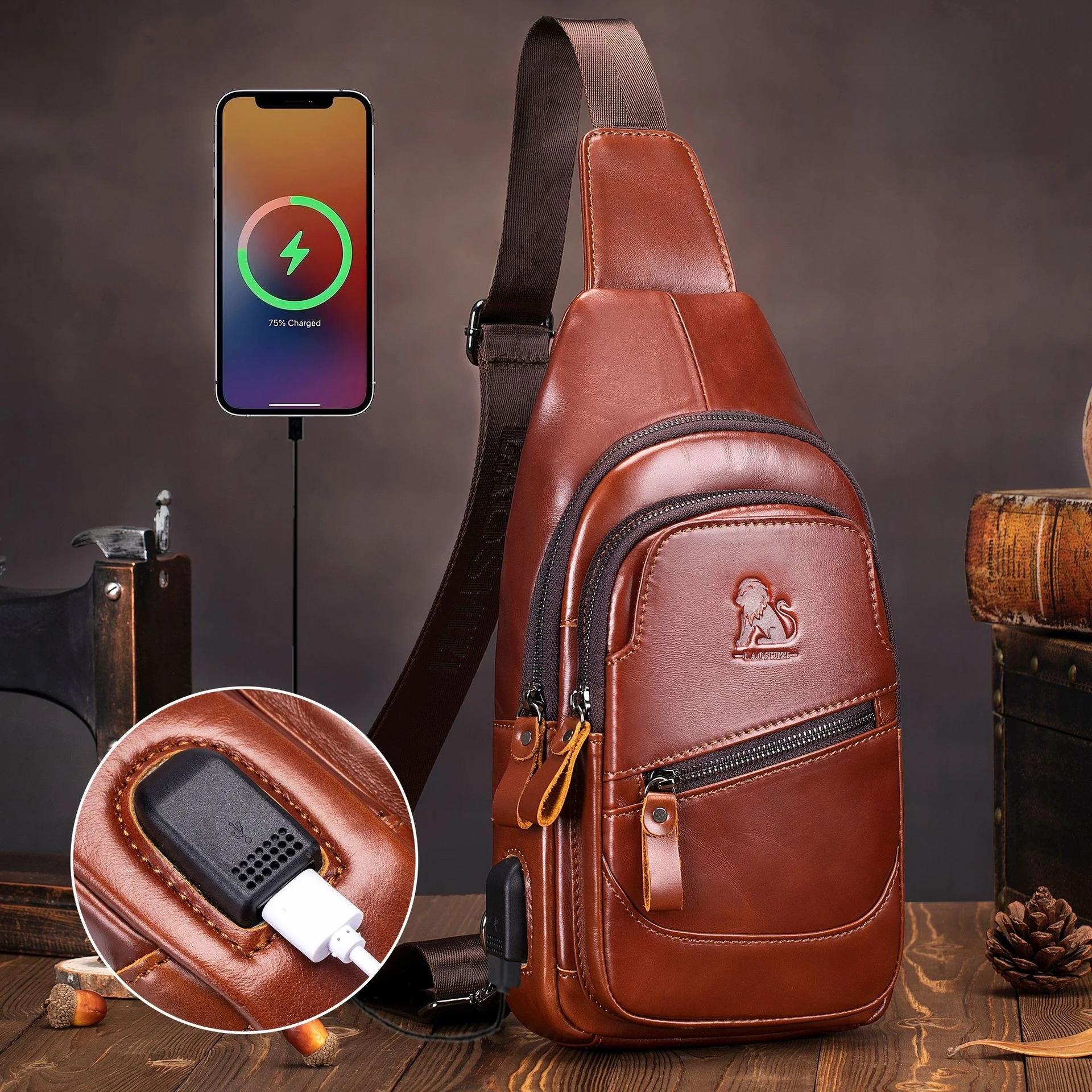 Высококачественная мужская сумка через плечо из натуральной кожи большой емкости, USB нагрудная сумка с верхним слоем из воловьей кожи, планшет Ipad Mobile Ph...
Высококачественная мужская сумка через плечо из натуральной кожи большой емкости, USB нагрудная сумка с верхним слоем из воловьей кожи, планшет Ipad Mobile Ph...