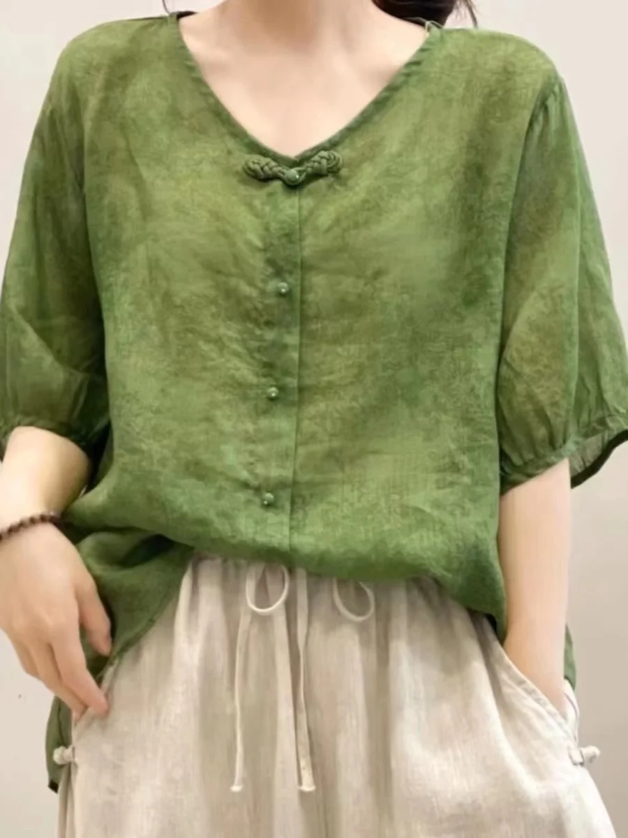 New Chinese Sle round Ne Five Sve Cotton Linen k Flower Women's Summer Vintage Sle irt Loose Fit V-ne T
New Chinese Sle round Ne Five Sve Cotton Linen k Flower Women's Summer Vintage Sle irt Loose Fit V-ne T