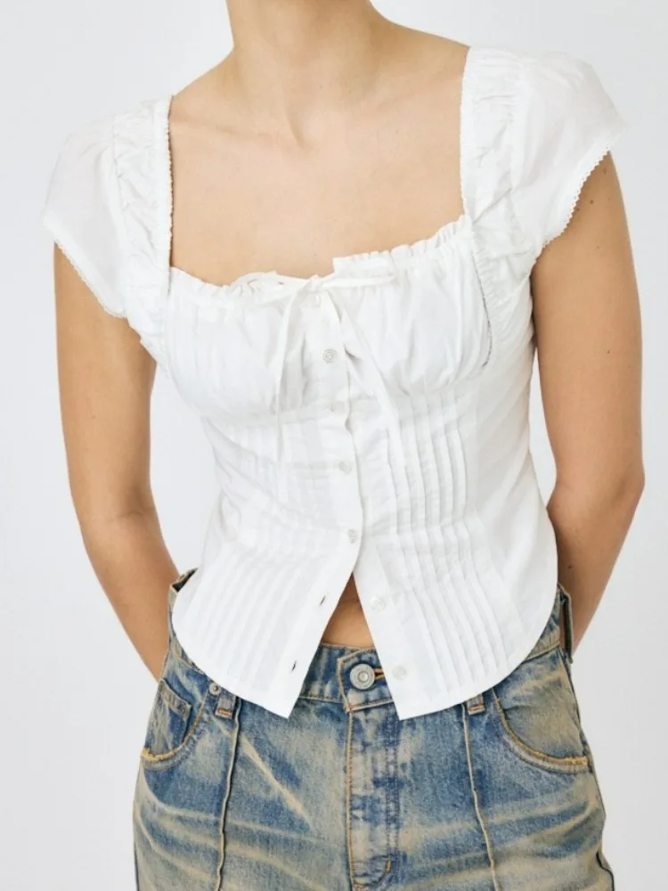 Vintage French Style Cropped Summer Blouse Shirt White Cotton Elegant Tie Lace Up Vocation Women Lace Y2K Ladies Shirts Top News
Vintage French Style Cropped Summer Blouse Shirt White Cotton Elegant Tie Lace Up Vocation Women Lace Y2K Ladies Shirts Top News