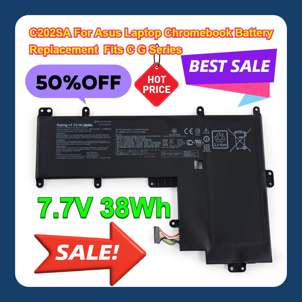 C202SA For Asus Laptop Chromebook Battery Replacement 7.7V 38Wh Fits C G Series
C202SA For Asus Laptop Chromebook Battery Replacement 7.7V 38Wh Fits C G Series