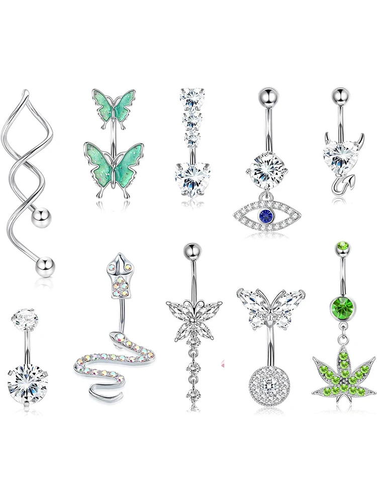 KUNIU 10pcs Fashionable Y2K Spiral Butterfly Heart Shape Zircon Long Belly Button Ring Women Body Piercing Belly Ring Set
KUNIU 10pcs Fashionable Y2K Spiral Butterfly Heart Shape Zircon Long Belly Button Ring Women Body Piercing Belly Ring Set