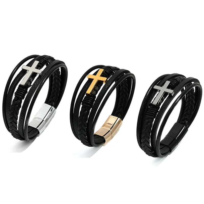 Handmade Multi-Layer Leather Cross Bracelet with Magnetic Clasp Rope Bangle Fashion Accessory
Handmade Multi-Layer Leather Cross Bracelet with Magnetic Clasp Rope Bangle Fashion Accessory