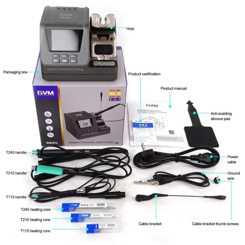 NEW GVM H3 3 in1 Smart Soldering Station Compatible Soldering Iron Tip T210/T245/T115 Handle Welding Rework Station
NEW GVM H3 3 in1 Smart Soldering Station Compatible Soldering Iron Tip T210/T245/T115 Handle Welding Rework Station