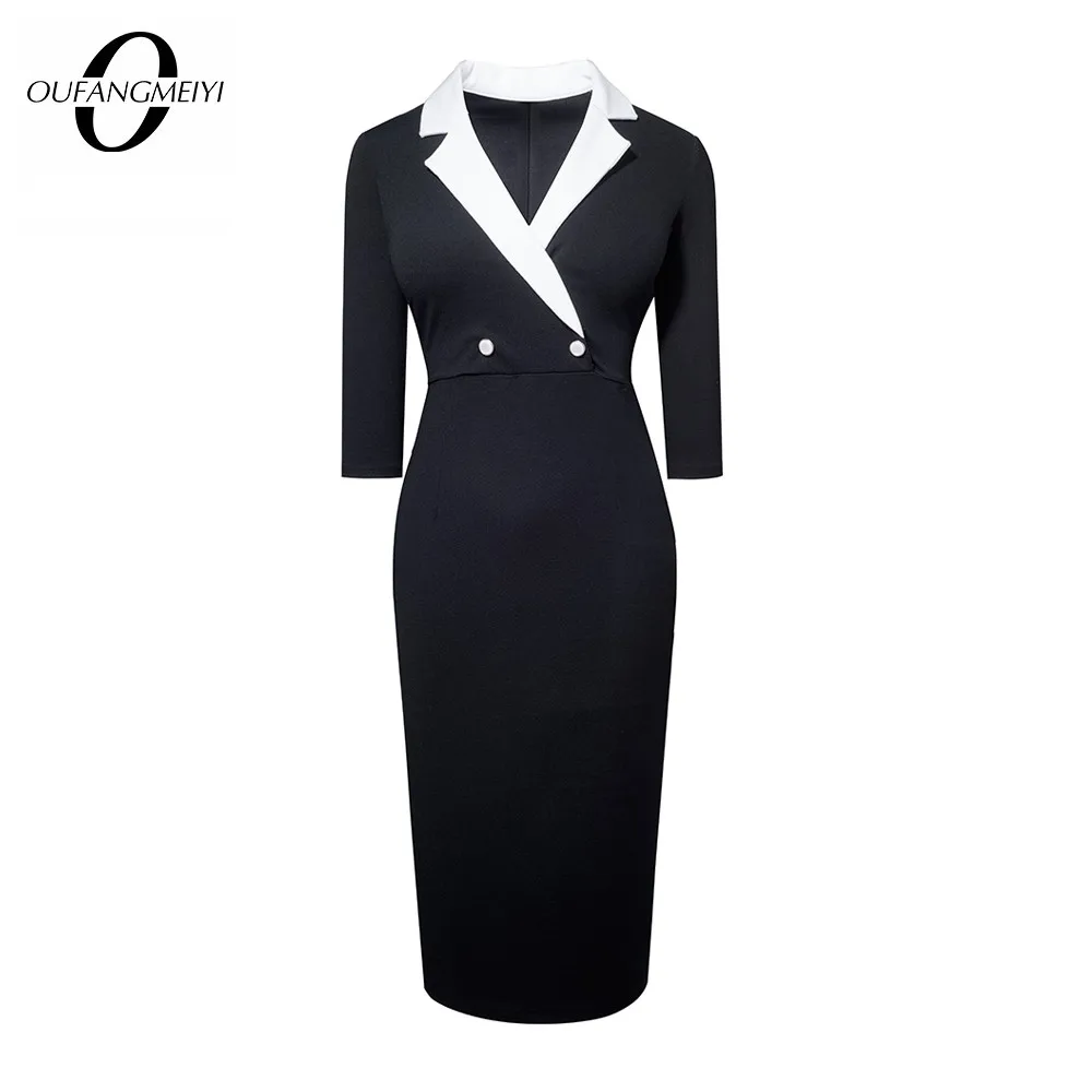 Women Retro Elegant 3/4 Sleeve Turn-Down Collar Lady Sheath Pencil Dress with Buttons EB735
Women Retro Elegant 3/4 Sleeve Turn-Down Collar Lady Sheath Pencil Dress with Buttons EB735