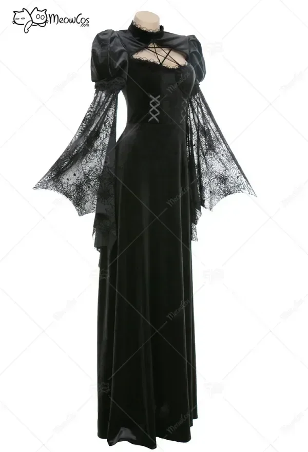 Meowcos Women Evil Witch Gothic Spider Web Flared Sleeve Long Dress Elegant Woman Halloween Dress Cosplay Costume
Meowcos Women Evil Witch Gothic Spider Web Flared Sleeve Long Dress Elegant Woman Halloween Dress Cosplay Costume