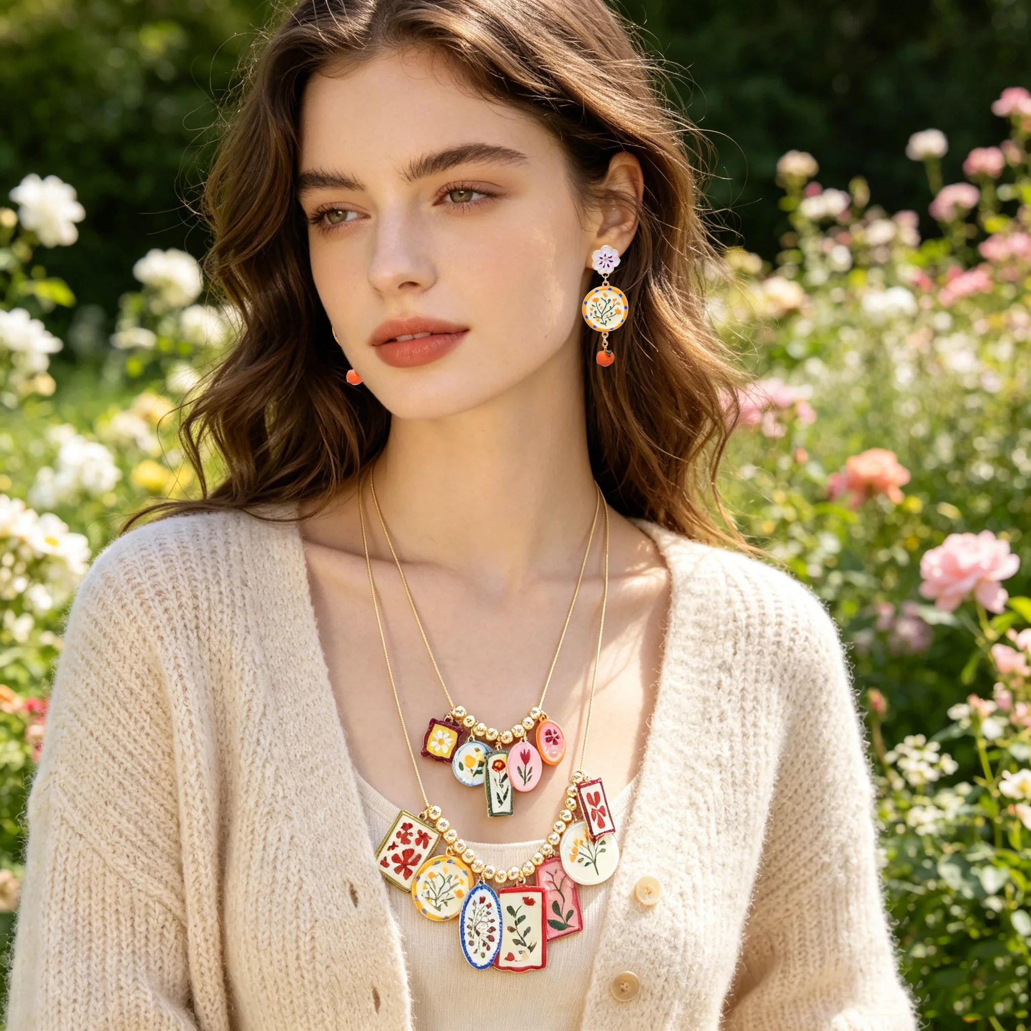 French Pastoral Style Earrings Necklace Jewelry Enamel Flower Pattern Geometric Shape Pendant Women Outing Travel Accessorise
French Pastoral Style Earrings Necklace Jewelry Enamel Flower Pattern Geometric Shape Pendant Women Outing Travel Accessorise