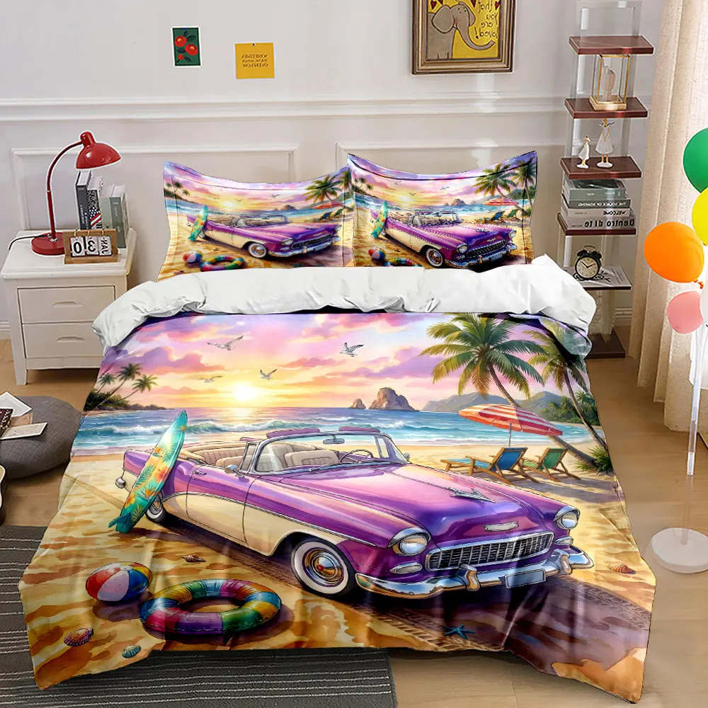Purple vintage convertible at beach scene Pattern Duvet Cover Set Digital Print Colorful Polyester Bedding with Zipper Closur
Purple vintage convertible at beach scene Pattern Duvet Cover Set Digital Print Colorful Polyester Bedding with Zipper Closur