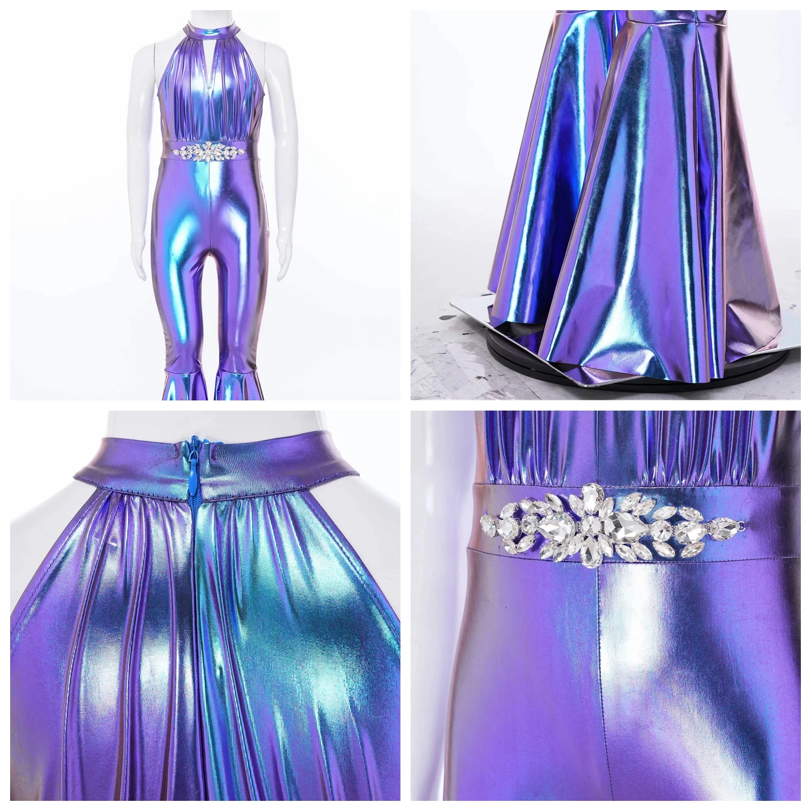 Children's Cold Shoulder Sequined Tassel Metallic Jumpsuit Jazz Dance Performance Dancewear Kids Girls Shiny Flared Pants
Children's Cold Shoulder Sequined Tassel Metallic Jumpsuit Jazz Dance Performance Dancewear Kids Girls Shiny Flared Pants