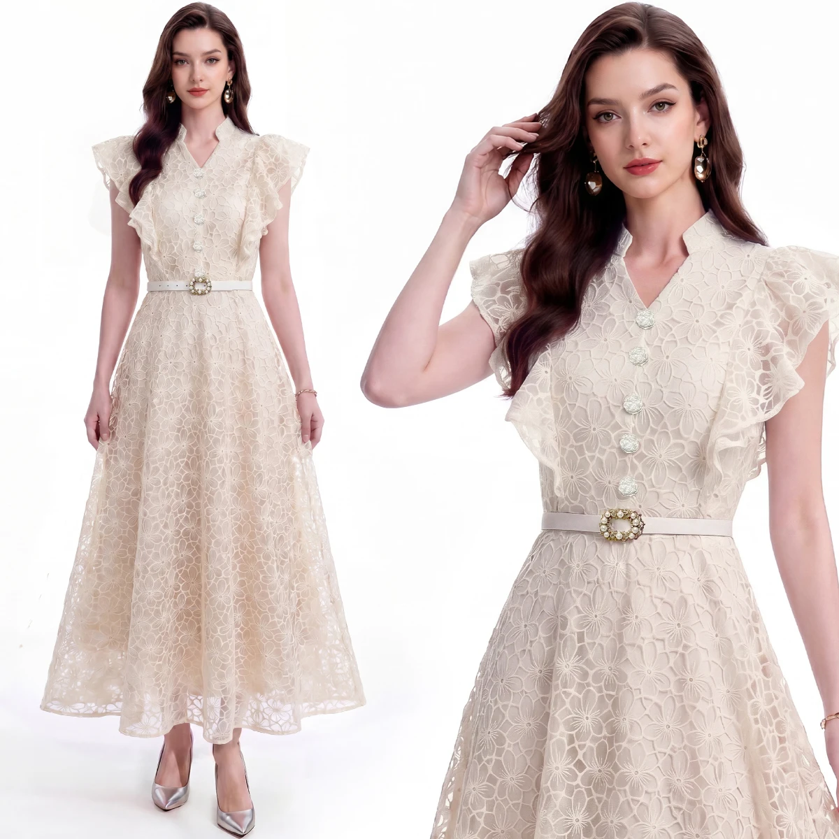 Elegant Lace Dress Vacation Style Women's Fashion Show Off-Shoulder Sleeve Gown High Waist Polyester Fiber Midi Dress
Elegant Lace Dress Vacation Style Women's Fashion Show Off-Shoulder Sleeve Gown High Waist Polyester Fiber Midi Dress