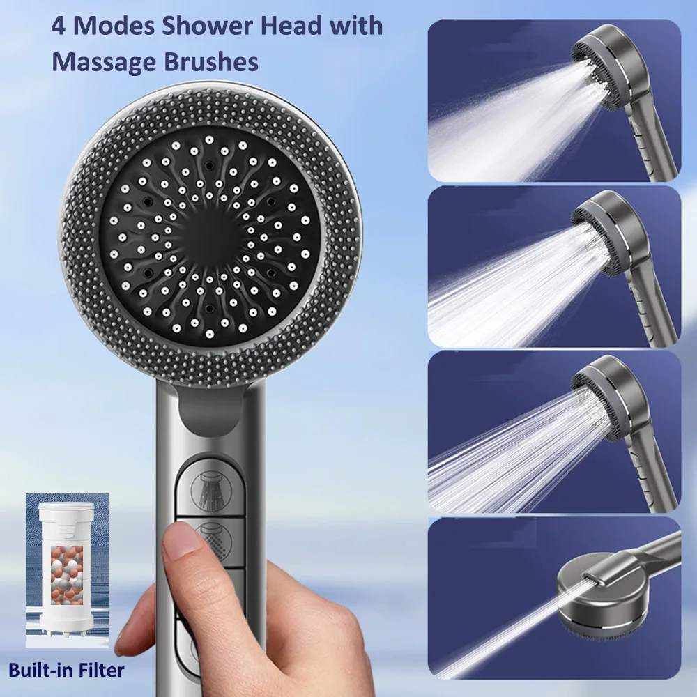 New 1pc 4 Modes Adjustable Filtered High Pressure Shower Head With Massage Brushes Multi-functional Shower Bathroom Accessories
New 1pc 4 Modes Adjustable Filtered High Pressure Shower Head With Massage Brushes Multi-functional Shower Bathroom Accessories