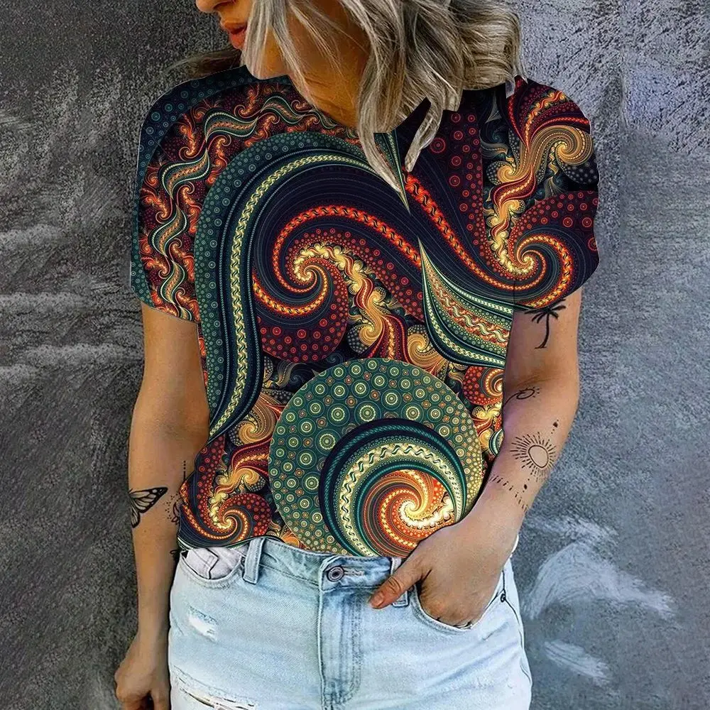 Women's quick-drying T-shirt retro cashew flower pattern printed T-shirt summer casual fashion popular short-sleeved T-shirt
Women's quick-drying T-shirt retro cashew flower pattern printed T-shirt summer casual fashion popular short-sleeved T-shirt