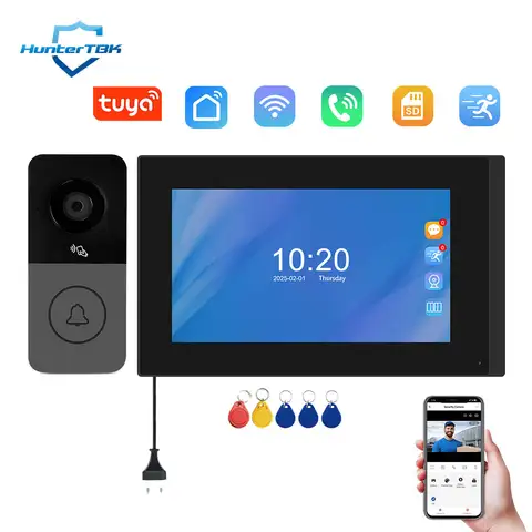 Wireless WiFi Video Doorbell 1080P AHD Door Phone Camera with 7 Inch Touch Screen Night Vision PIR APP Unlock Video Intercom