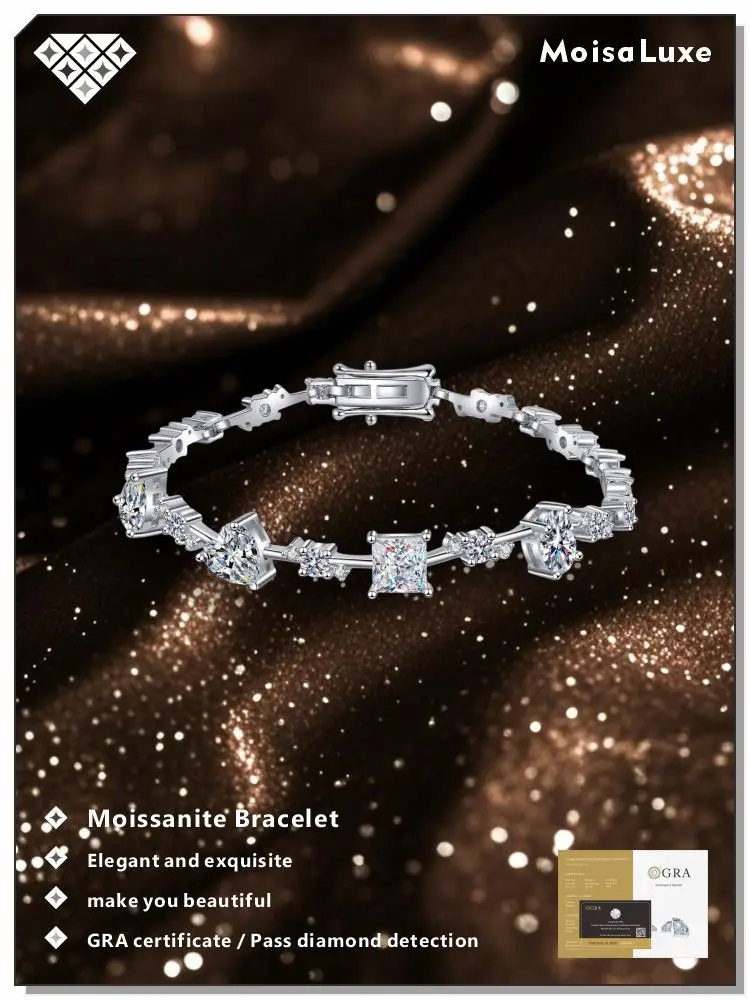 MoisaLuxe Moissanite Bracelet 925 Sterling Silver Full Diamond Different Shape Bracelet Sparkling Wedding Party Fine Jewelry GRA
MoisaLuxe Moissanite Bracelet 925 Sterling Silver Full Diamond Different Shape Bracelet Sparkling Wedding Party Fine Jewelry GRA