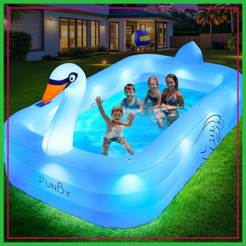 Solar Swan Inflatable Pool with Lights, Oversized Thickened Family Pool 100"x63"x20"
Solar Swan Inflatable Pool with Lights, Oversized Thickened Family Pool 100"x63"x20"