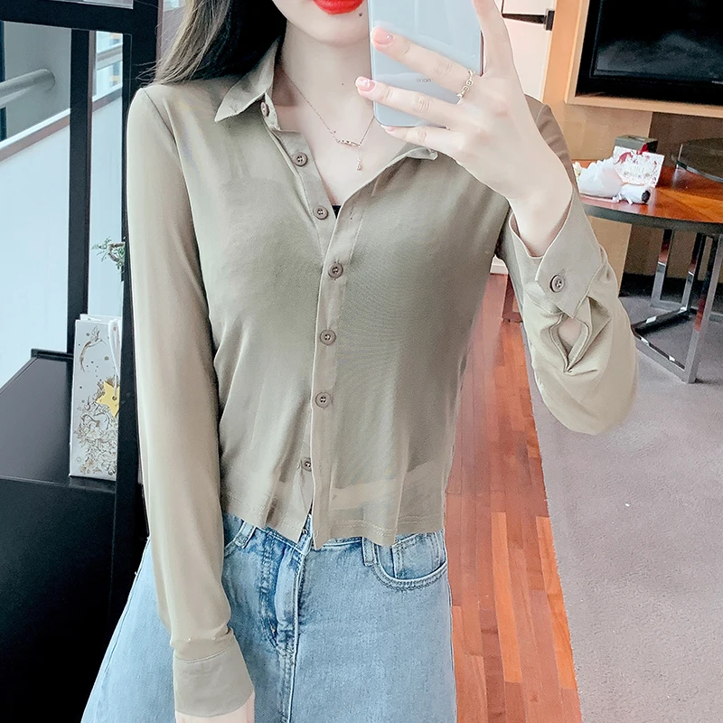 Ladies Fashion Casual See-through Chiffon Shirts Blouse Women Tops Woman Button Up Shirt Female Girls Long Sleeve Blouse Py8128
Ladies Fashion Casual See-through Chiffon Shirts Blouse Women Tops Woman Button Up Shirt Female Girls Long Sleeve Blouse Py8128