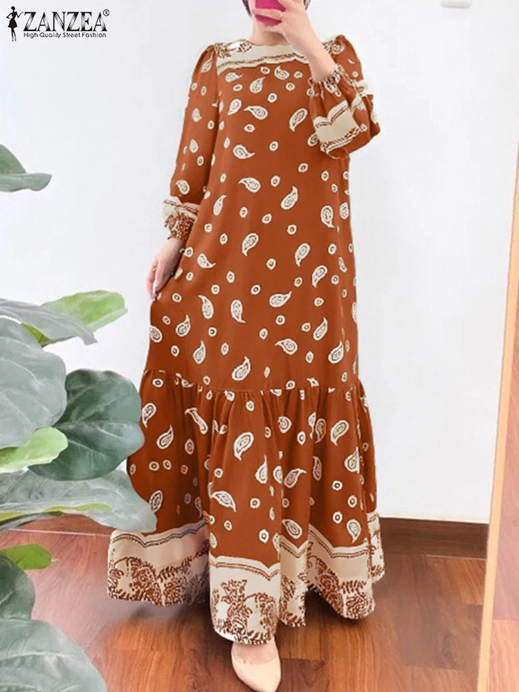 ZANZEA Хиджаби с рюшами по подолу Ид платья Мусульманская мода Этнический принт Исламские платья с длинными рукавами Скромные элегантные халаты Абая 
ZANZEA Хиджаби с рюшами по подолу Ид платья Мусульманская мода Этнический принт Исламские платья с длинными рукавами Скромные элегантные халаты Абая