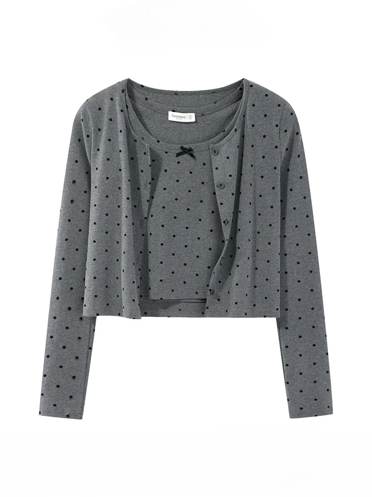 Spring and Autumn O-neck Long-sleved Polka Dot Slim Cardigan Jackets + Women's Sleeveless Bottoming Camisole Tops Two-piece Set
Spring and Autumn O-neck Long-sleved Polka Dot Slim Cardigan Jackets + Women's Sleeveless Bottoming Camisole Tops Two-piece Set