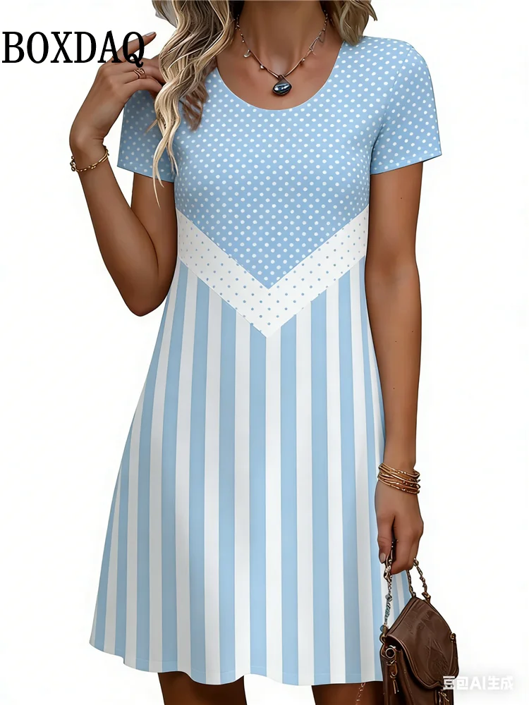 Simple Fashion Women's O-Neck A-Line Dress Striped Dot 3D Print Women's Dress Summer Loose Elegant Women's Short-Sleeve Dresses
Simple Fashion Women's O-Neck A-Line Dress Striped Dot 3D Print Women's Dress Summer Loose Elegant Women's Short-Sleeve Dresses