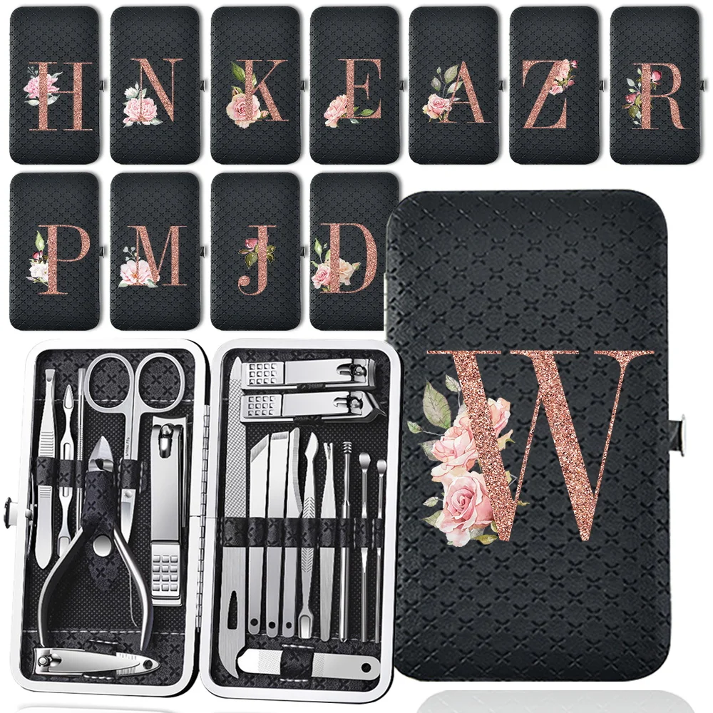 19 Pcs Nail Clippers Set Storage Box Multifunctional Nail Clippers Set Portable Manicure Organizer Rose Gold Letter Pattern
19 Pcs Nail Clippers Set Storage Box Multifunctional Nail Clippers Set Portable Manicure Organizer Rose Gold Letter Pattern