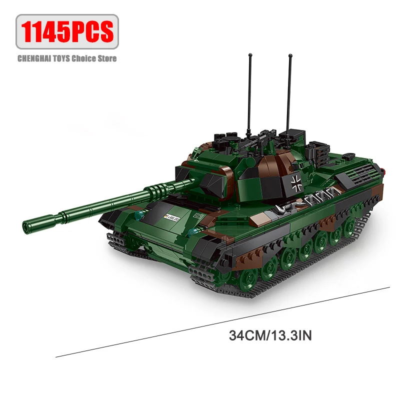 1145PCS Military Series Kampfpanzer Leopard 1 Tank Building Blocks Germany Tank Bricks Weapons Soldiers Children Kids Toys Gifts
1145PCS Military Series Kampfpanzer Leopard 1 Tank Building Blocks Germany Tank Bricks Weapons Soldiers Children Kids Toys Gifts