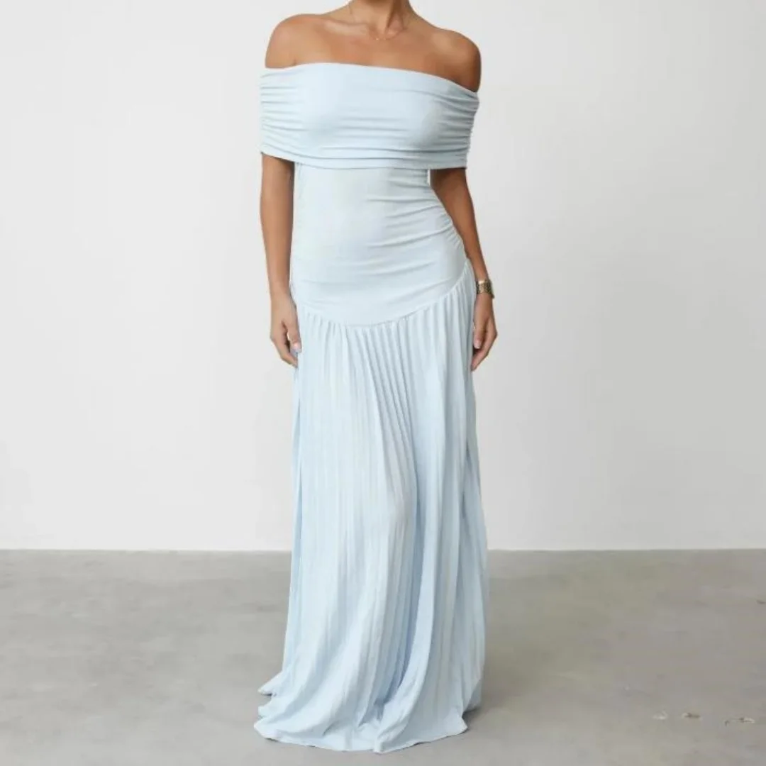Elegant Slash Neck Pleated Dress Women Fashion Slim Off Shoulder Sleeveless Vestidos 2024 Summer Chic Female Evening Dresses
Elegant Slash Neck Pleated Dress Women Fashion Slim Off Shoulder Sleeveless Vestidos 2024 Summer Chic Female Evening Dresses