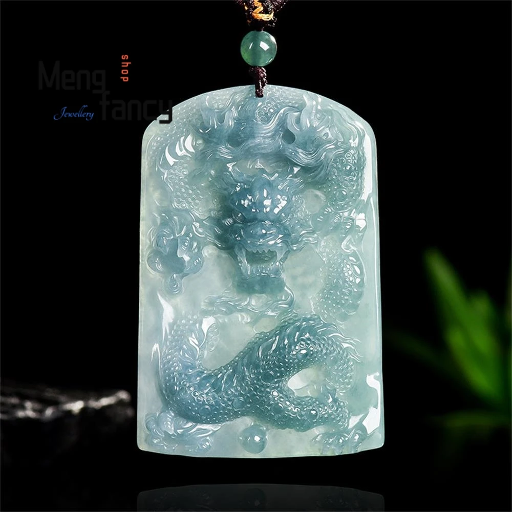 Natural A-grade Jadeite Blue Water Double-sided Engraving Zodiac Dragon Business Thriving Ice Type Jade Pendant Fashion Jewelry
Natural A-grade Jadeite Blue Water Double-sided Engraving Zodiac Dragon Business Thriving Ice Type Jade Pendant Fashion Jewelry