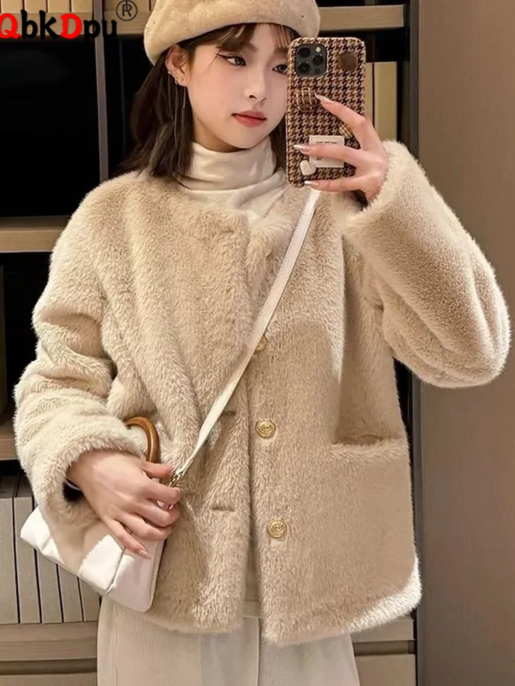 Korean Fashion O-neck Loose Jacket Tops Women Casual Faux Mink Cashmere Long Sleeve Abrigos Chic Solid Single Breasted Manteau
Korean Fashion O-neck Loose Jacket Tops Women Casual Faux Mink Cashmere Long Sleeve Abrigos Chic Solid Single Breasted Manteau