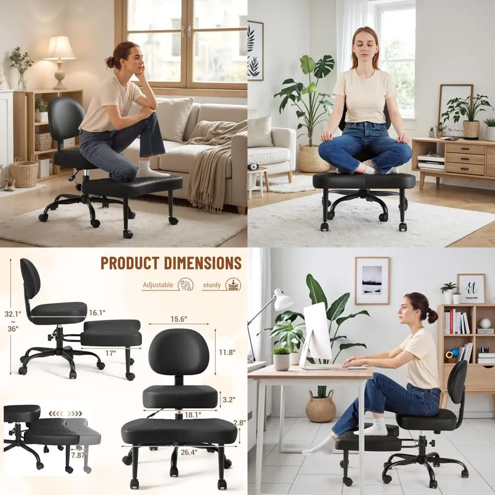 Adjustable Height Swivel Cross-Legged Desk Chair with Lumbar Support for Meditation and ADHD (Leather, Black)
Adjustable Height Swivel Cross-Legged Desk Chair with Lumbar Support for Meditation and ADHD (Leather, Black)