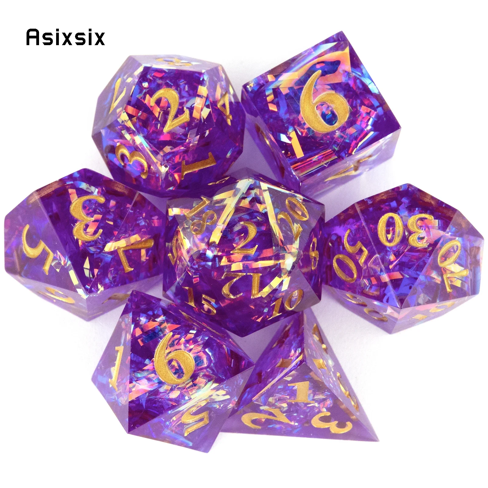 7 Pcs Purple Resin Golden Number Sharp Edge Dice Polyhedral Dice Suitable for Role-Playing RPG Board Game
7 Pcs Purple Resin Golden Number Sharp Edge Dice Polyhedral Dice Suitable for Role-Playing RPG Board Game