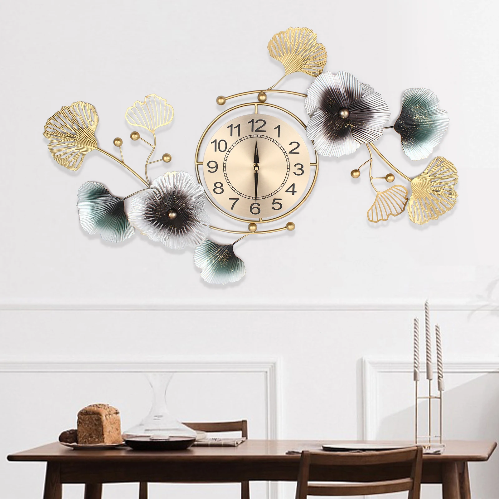 Modern Large Metal Gold-Green Ginkgo Leaf Wall Clock Quartz Movement Non-Ticking Home Decoration for Living Room Dining Room
Modern Large Metal Gold-Green Ginkgo Leaf Wall Clock Quartz Movement Non-Ticking Home Decoration for Living Room Dining Room