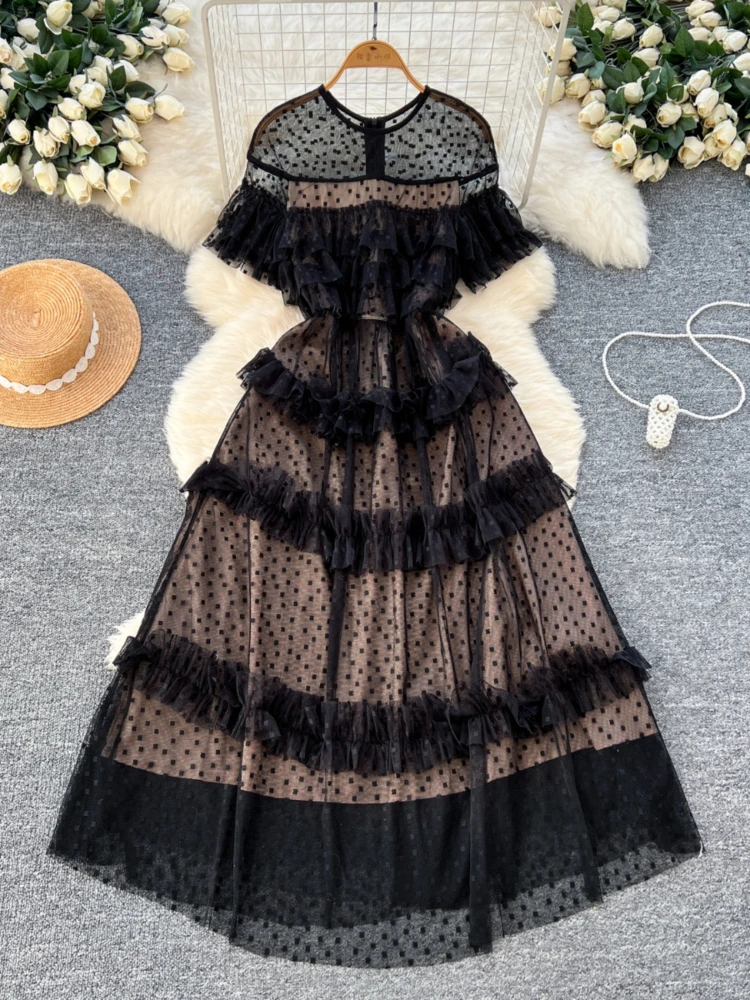 French Polka Dot Dress Women Summer Sexy Mesh Black Evening Party Dresses Ladies Slim A-line Short Sleeve Long Robe Vestidos
French Polka Dot Dress Women Summer Sexy Mesh Black Evening Party Dresses Ladies Slim A-line Short Sleeve Long Robe Vestidos