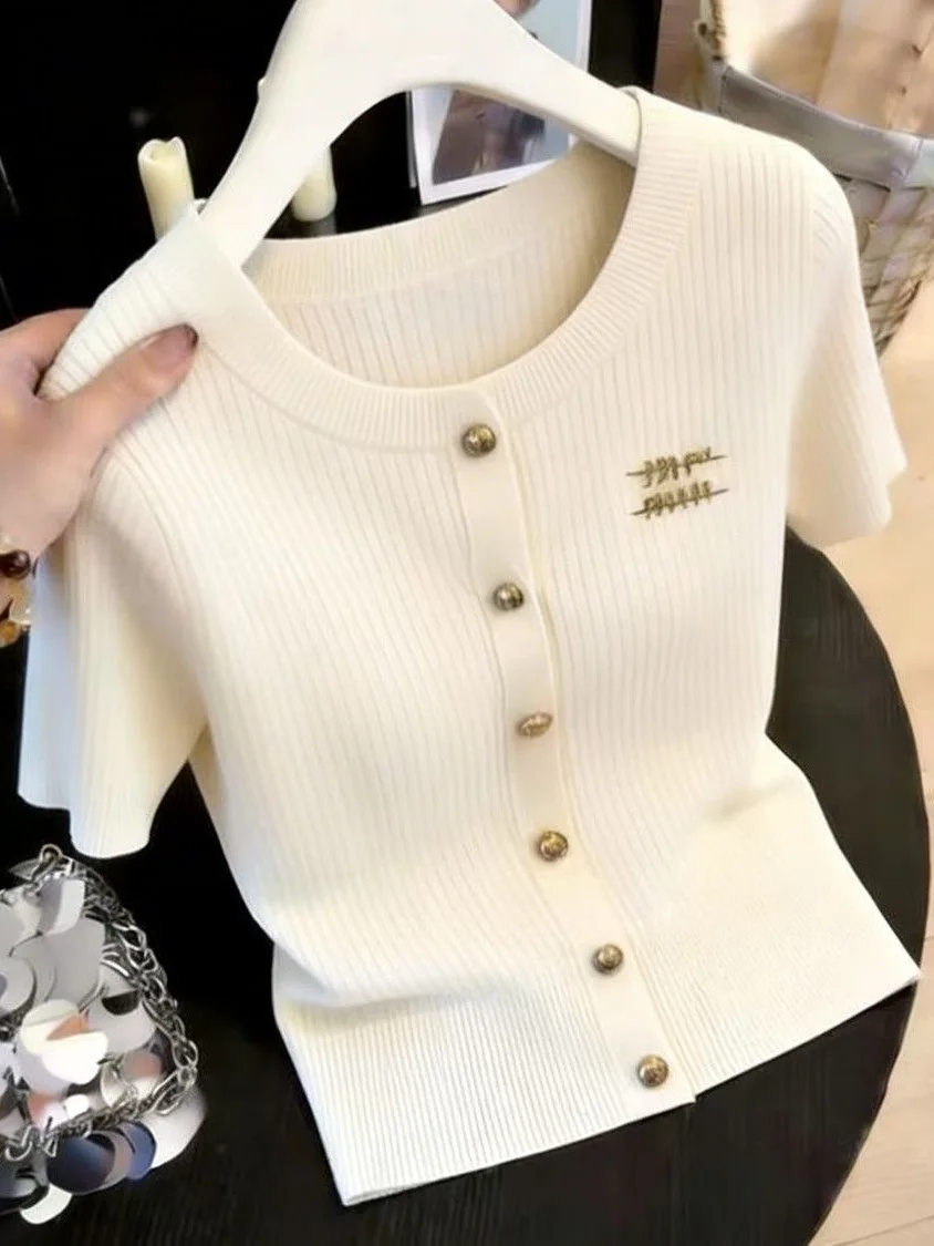 round Neck Short Sleeve T-Shirt Women's Summer Slimming Top Quality Breathable Knitted Base Layer Shirt for Commuting
round Neck Short Sleeve T-Shirt Women's Summer Slimming Top Quality Breathable Knitted Base Layer Shirt for Commuting