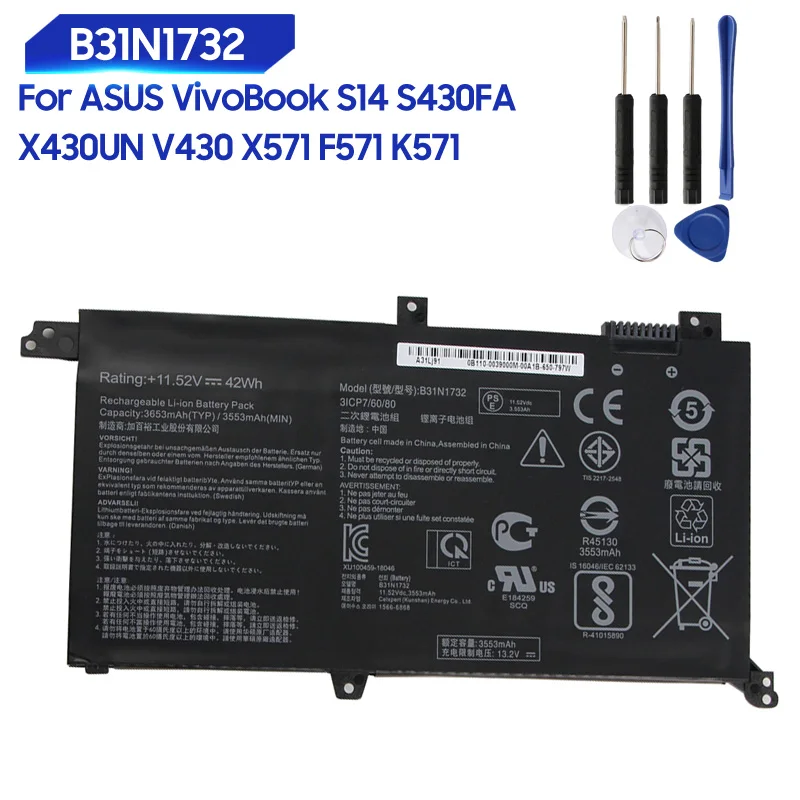 Replacement Battery For ASUS VivoBook S14 X571GD X571GT F571GD X430 430FA S430FN S430FA S4300F/U S430UA VX60G B31N1732 3653mAh
Replacement Battery For ASUS VivoBook S14 X571GD X571GT F571GD X430 430FA S430FN S430FA S4300F/U S430UA VX60G B31N1732 3653mAh