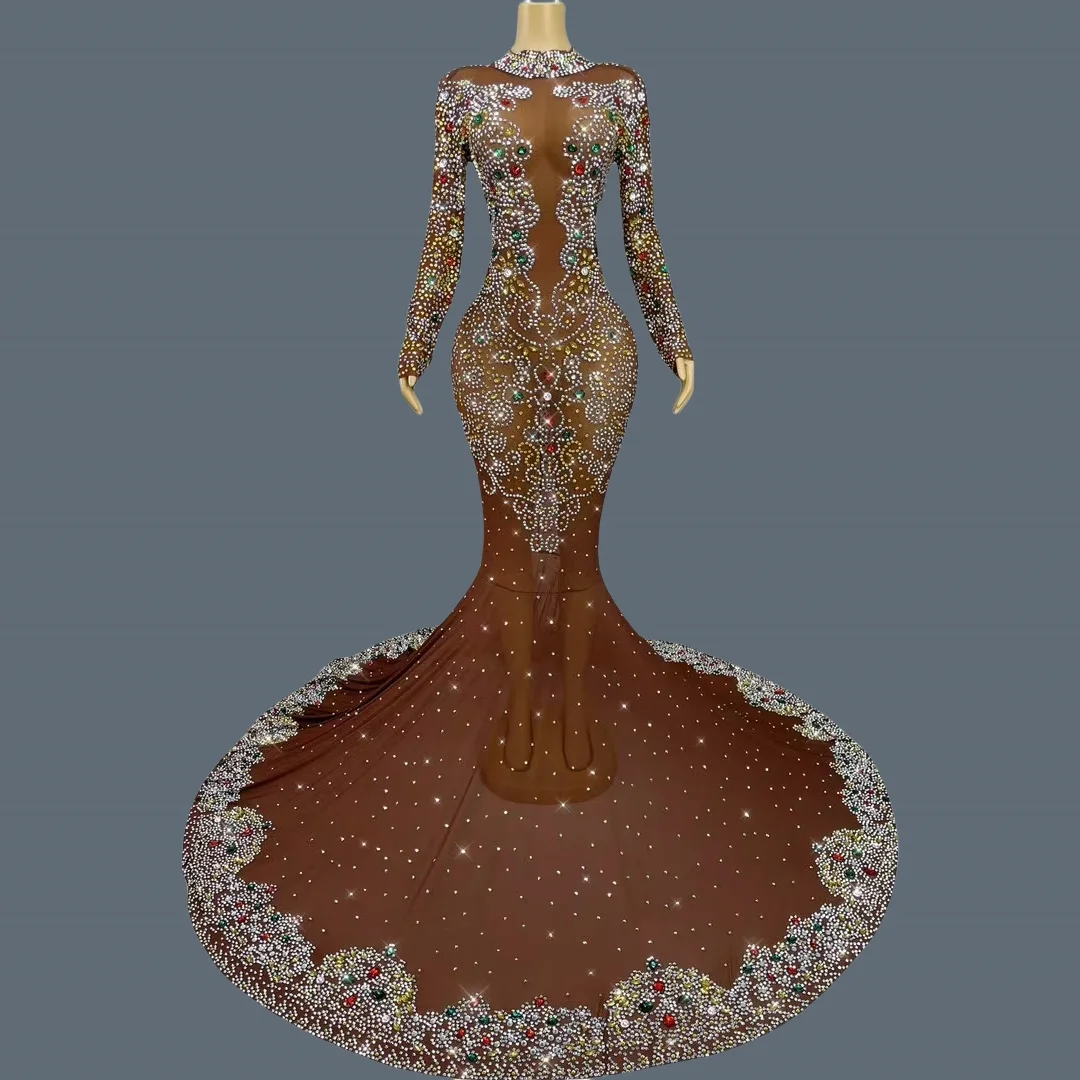 Luxury Celebrity Dress Sparkly Crystals Floor-length Dress Birthday Celebrate Party Photo Shoot Wear Brown Sheer Mesh Gown Jinzi
Luxury Celebrity Dress Sparkly Crystals Floor-length Dress Birthday Celebrate Party Photo Shoot Wear Brown Sheer Mesh Gown Jinzi