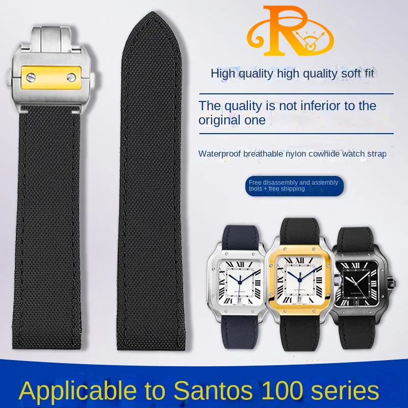 20 23mm Nylon Watchband For Cartier Sandos Watch Strap Men's Santos 100 Nylon Canvas Black Blue Strap Folding Buckle Accessories
20 23mm Nylon Watchband For Cartier Sandos Watch Strap Men's Santos 100 Nylon Canvas Black Blue Strap Folding Buckle Accessories