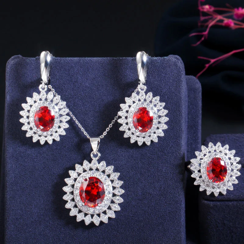 ThreeGraces Fashion Red Cubic Zirconia Silver Color Flower Shape Dangle Earrings Necklace and Ring Jewelry Sets for Women JS641
ThreeGraces Fashion Red Cubic Zirconia Silver Color Flower Shape Dangle Earrings Necklace and Ring Jewelry Sets for Women JS641