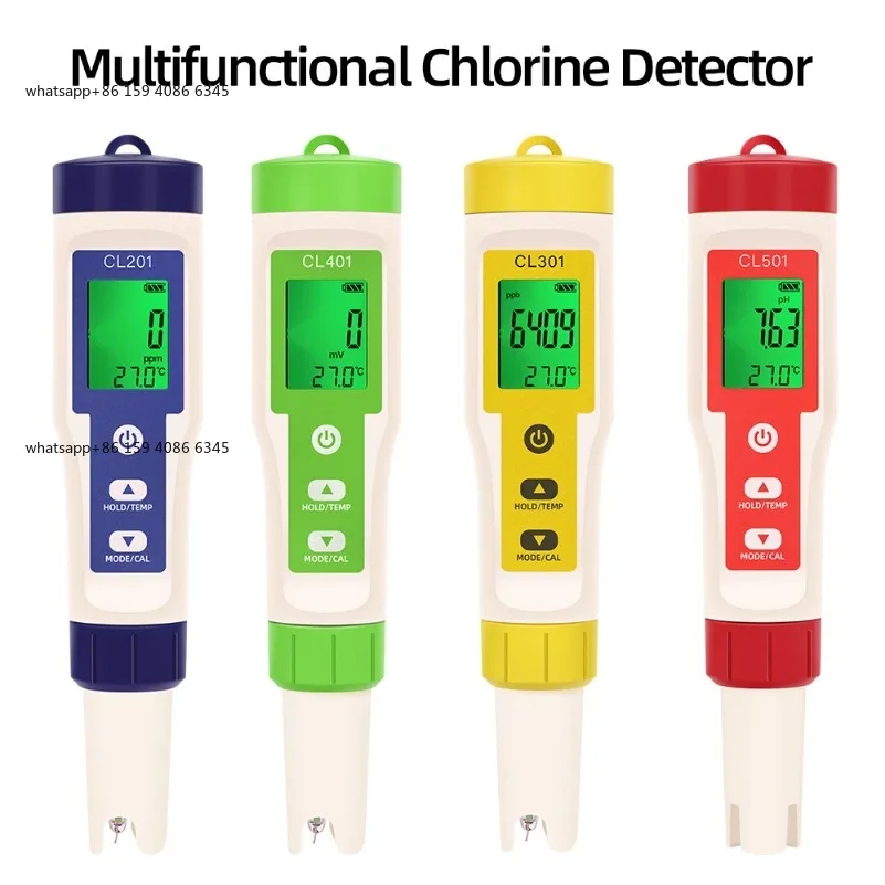 5 in 1 Chlorine Meter Pen Water Quality Detector PH H2 ORP TEMP CL2 Tester Multi-function Spa Swimming Pool Chlorine Monitor