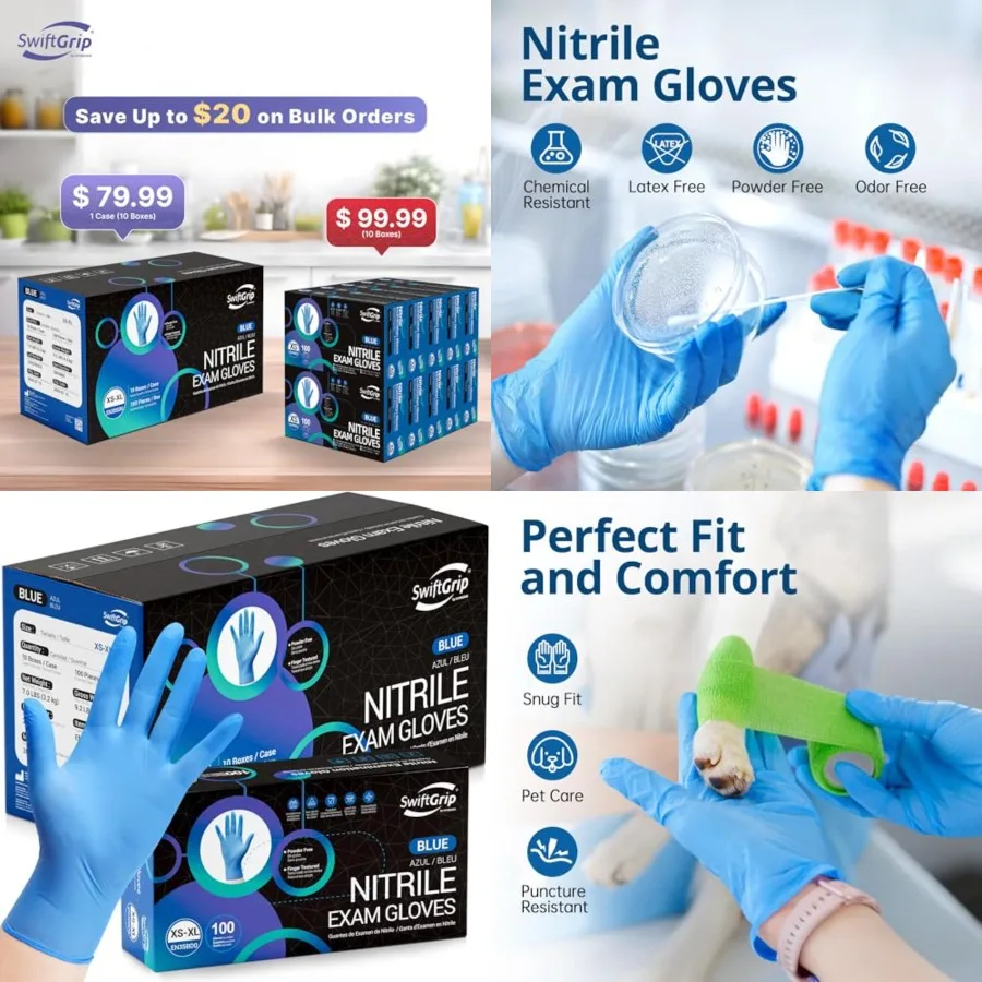 Disposable Nitrile Exam Gloves, Blue, Nitrile Gloves Disposable Latex Free, Medical Gloves, Cleaning Gloves, Food-Safe Rubber G
Disposable Nitrile Exam Gloves, Blue, Nitrile Gloves Disposable Latex Free, Medical Gloves, Cleaning Gloves, Food-Safe Rubber G