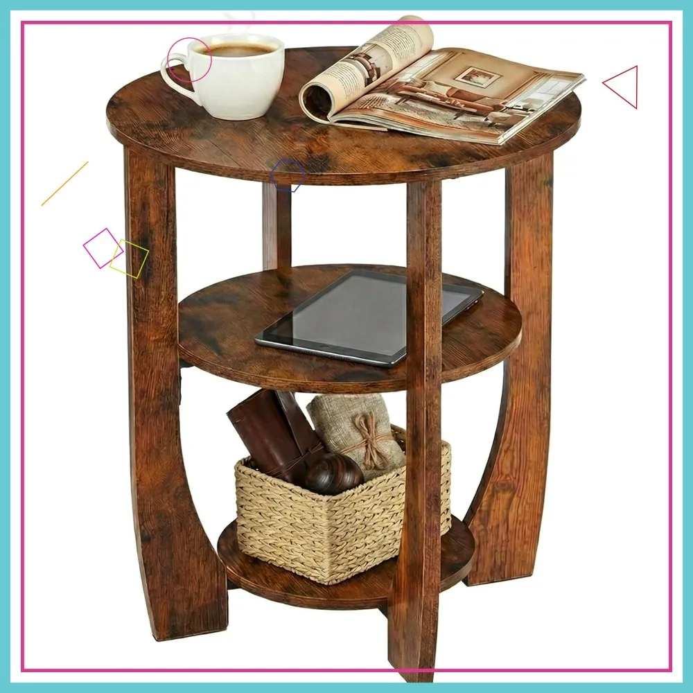 Round 3-Tier End Table with Storage, 19.7" Rustic Brown Nightstand for Living Room Bedroom
Round 3-Tier End Table with Storage, 19.7" Rustic Brown Nightstand for Living Room Bedroom