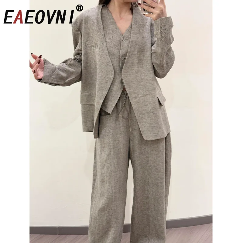 EAEOVNI Retro 3 Piece Set Women Fashion V Neck Long Sleeve Blazer Coat + Vest Long Pants Office Lady 2025 Autumn New Clothing
EAEOVNI Retro 3 Piece Set Women Fashion V Neck Long Sleeve Blazer Coat + Vest Long Pants Office Lady 2025 Autumn New Clothing