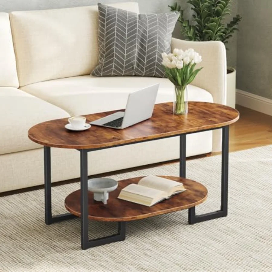 Coffee Table for Living Room, Oval Small Coffee Table with 2-Tier Open Storage Shelf, Industrial Cocktail Tea Table, Wooden Des
Coffee Table for Living Room, Oval Small Coffee Table with 2-Tier Open Storage Shelf, Industrial Cocktail Tea Table, Wooden Des